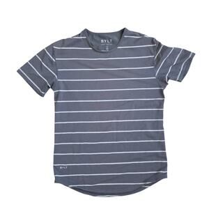 BYLT Drop Cut S/S Lux Gray/White Stripe Short Sleeve Activewear Top Men Sz M